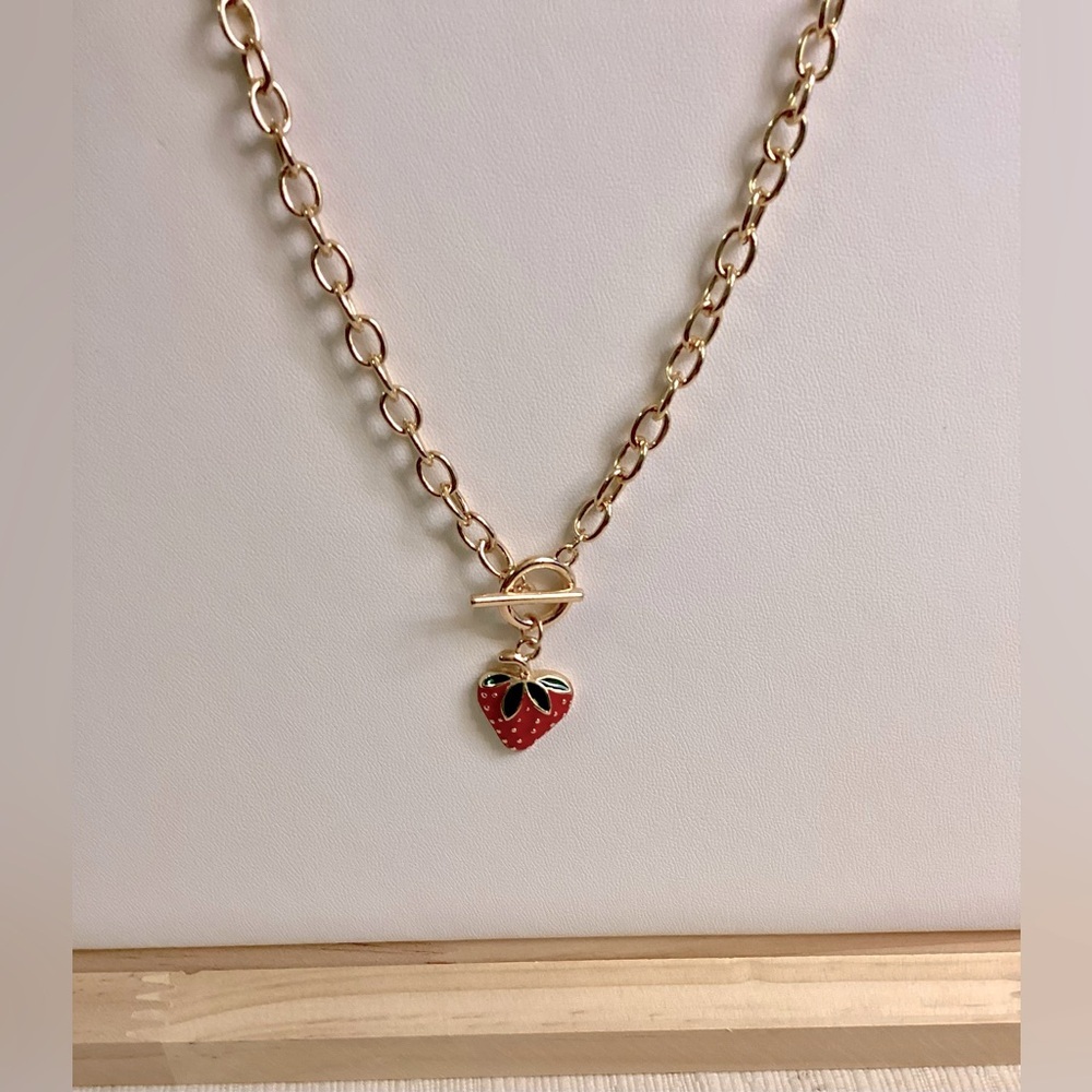 Gold Strawberry Toggle Charm Necklace & Bracelet Set - Picture 3 of 4